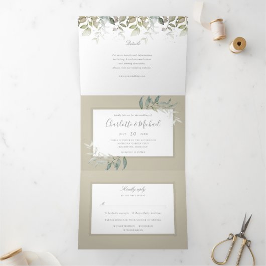 botanische Vegetation Dreifach Gefaltete Einladung (Innenseite)