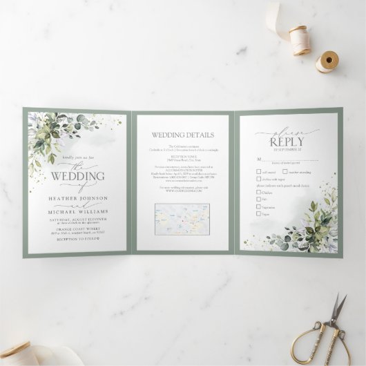 Botanische Vegetation Dreifach Gefaltete Einladung (Innenseite)