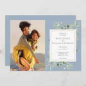 Botanische Vegetation Dusty Blue Foto Wedding Einladung (Vorne/Hinten)