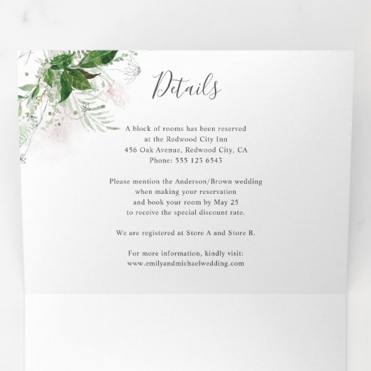 Botanische Vegetation Elegant Wedding Tri-Fold Inv Dreifach Gefaltete Einladung (Innen Erste Seite)
