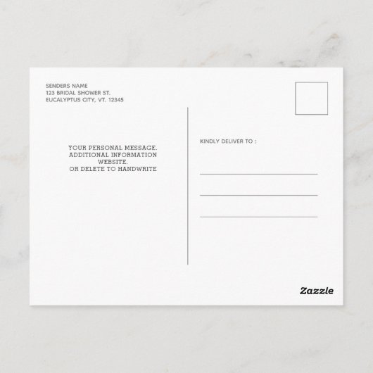 Botanische Vegetation Gold Bridal Dusche Einladung Postkarte (Rückseite)