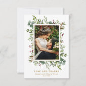 Botanische Vegetation Gold Winter Wedding Foto Dankeskarte (Vorderseite)
