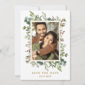 Botanische Vegetation Gold Winter Wedding Foto Save The Date (Vorderseite)