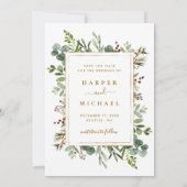 Botanische Vegetation Gold Winter Wedding Foto Save The Date (Rückseite)