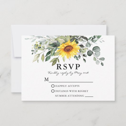 Botanische Vegetation Hochzeit Sonnenblume RSVP Karte (Vorderseite)