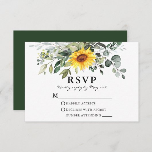 Botanische Vegetation Hochzeit Sonnenblume RSVP Karte (Vorne/Hinten)