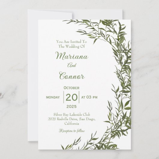 Botanische Vegetation Hochzeitsfeier Einladung (Vorderseite)