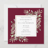 Botanische Vegetation in einer Burgunder Hochzeit Einladung (Vorderseite)