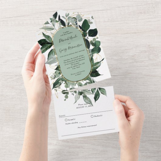 Botanische Vegetation mit Boho Arch, Moderne Weise All In One Einladung (Abreißen)