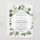 Botanische Vegetation Moderne Gold Eukalyptus Wedd Einladung (Vorderseite)