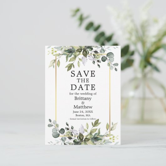 Botanische Vegetation Wasserfarbe Save the Date Postkarte (Stehend Vorderseite)
