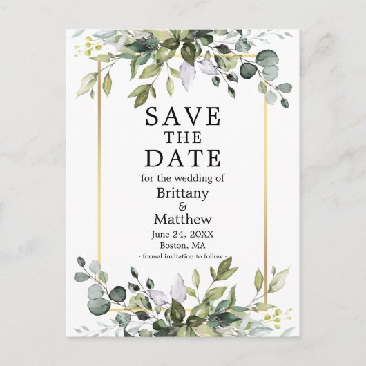 Botanische Vegetation Wasserfarbe Save the Date Postkarte (Vorderseite)