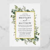 Botanische Vegetation Wasserfarbe Smaragdgrün Gold Folieneinladung (Vorderseite)