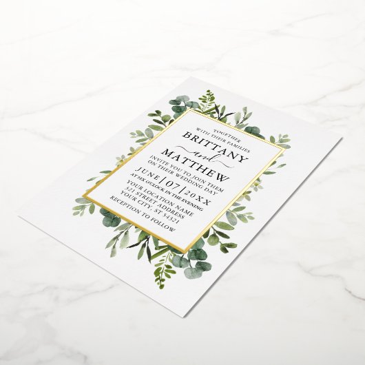 Botanische Vegetation Wasserfarbe Smaragdgrün Gold Folieneinladung (Gedreht)