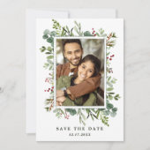 Botanische Vegetation Winter Wedding Foto Green Save The Date (Vorderseite)