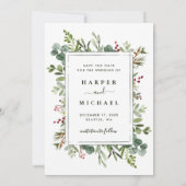 Botanische Vegetation Winter Wedding Foto Green Save The Date (Rückseite)