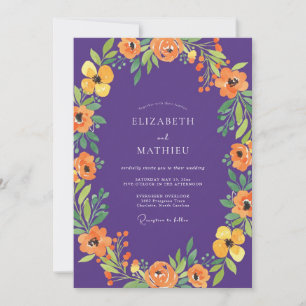 Botanische Veilchen Orange Mohn Hochzeit Einladung