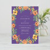 Botanische Veilchen Orange Mohn Hochzeit Einladung (Stehend Vorderseite)