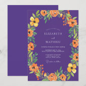 Botanische Veilchen Orange Mohn Hochzeit Einladung (Vorne/Hinten)