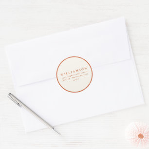 Botanische verbrannte Orange Hochzeit Absenderadre Runder Aufkleber
