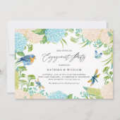 Botanische Verlobung Blau und Weiß Hydrangeas Einladung (Vorderseite)