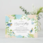 Botanische Verlobung Blau und Weiß Hydrangeas Einladung (Stehend Vorderseite)