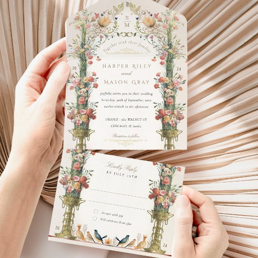 Botanische Viktorianische Bliss Hochzeit Perforier All In One Einladung