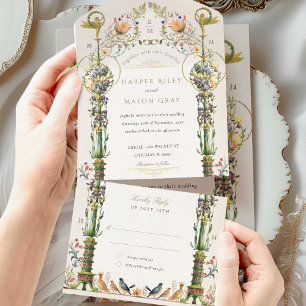 Botanische viktorianische Bliss-Hochzeits-RSVP mit All In One Einladung