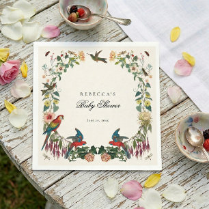 Botanische Vintage-Blumen Kolibri-Baby-Party Serviette