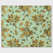Botanische Vintage Braunseide Blätter Acorne Geschenkpapier (Flach)