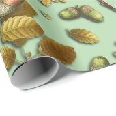 Botanische Vintage Braunseide Blätter Acorne Geschenkpapier (Rolleneckpunkt)