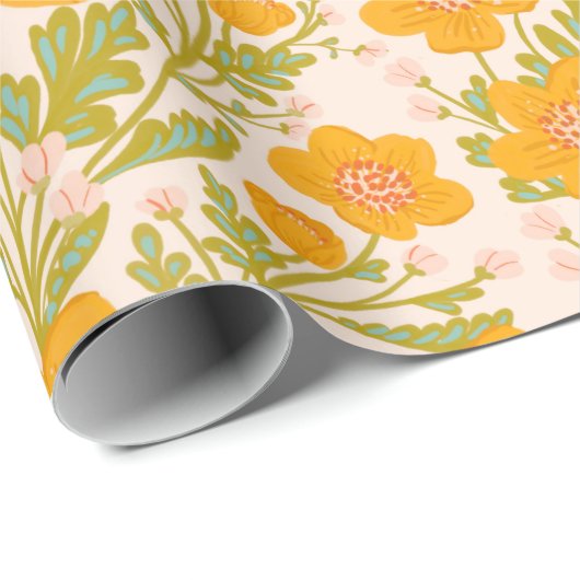 Botanische Vintage Buttercup-Blume Geschenkpapier (Rolleneckpunkt)