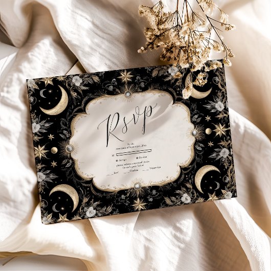 Botanische Vintage Mondsterne Hochzeit RSVP Karte