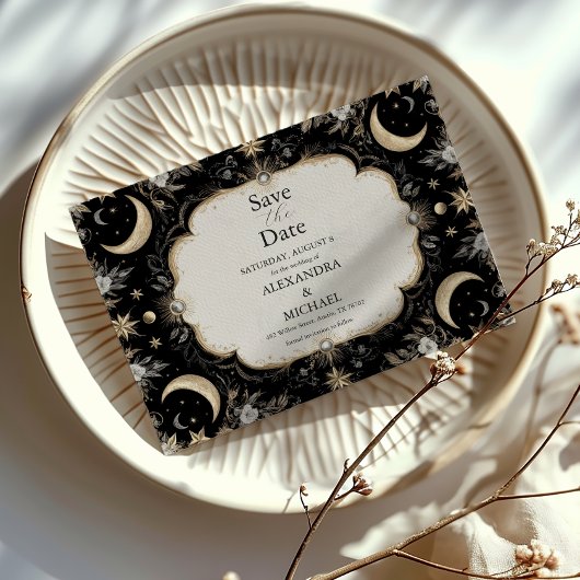 Botanische Vintage Mondsterne Hochzeit Save The Date