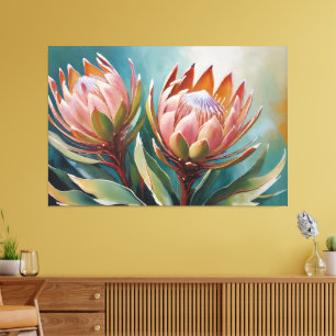 Botanische Vintage Protea-Malerei Leinwanddruck