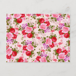 Botanische vintage rosa florale Wasserfarbe Flamin Postkarte