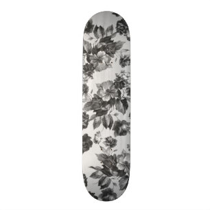 Botanische Vintage Schwarz-weiße Rosen mit Blumen Skateboard