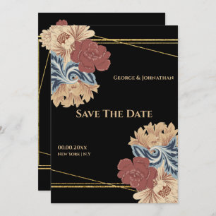 Botanische Vintage übergroße große bemalte Blume Save The Date