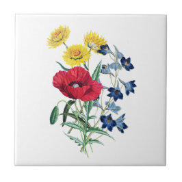 Botanische Vintage Wildblumen - Mohn, Daisy, Bell Fliese