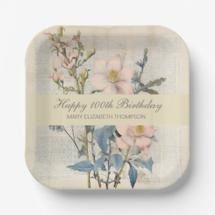Botanische Vintaqe Wildblume 100. Geburtstag Pappteller