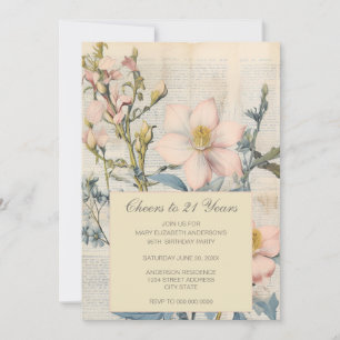 Botanische Vintaqe Wildblume 21. Geburtstag Einladung