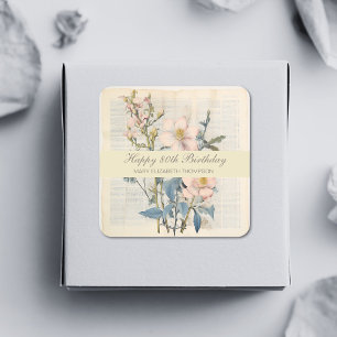 Botanische Vintaqe-Wildblume 80. Geburtstag Quadratischer Aufkleber