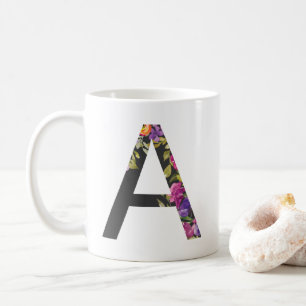 Botanische violette Blüten Letter A Monogram Kaffeetasse