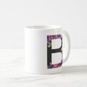 Botanische violette Blüten Letter B Monogramm Kaffeetasse (VorderseiteRechts)