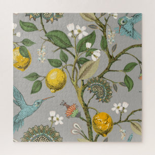 Botanische Vögel Blumen: Gezeichnete Vintage-Tapet Puzzle