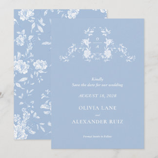 Botanische Vogel Französisch Blau Blumen Hochzeit Save The Date