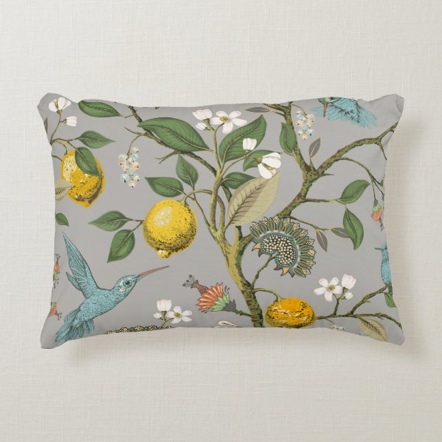 Botanische Vogelarten-Blume: Gezeichnet Vintages H Dekokissen (Vorderseite)