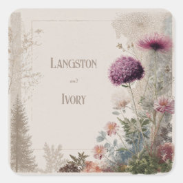 Botanische Volkskunst Wildblume Hochzeit Quadratischer Aufkleber