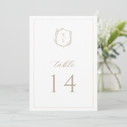 Botanische Wappen-Monogramm-Hochzeitstisch-Nummer Programm (Stehend Vorderseite)