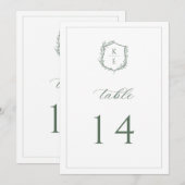 Botanische Wappen-Monogramm-Hochzeitstisch-Nummer Programm (Vorne/Hinten)